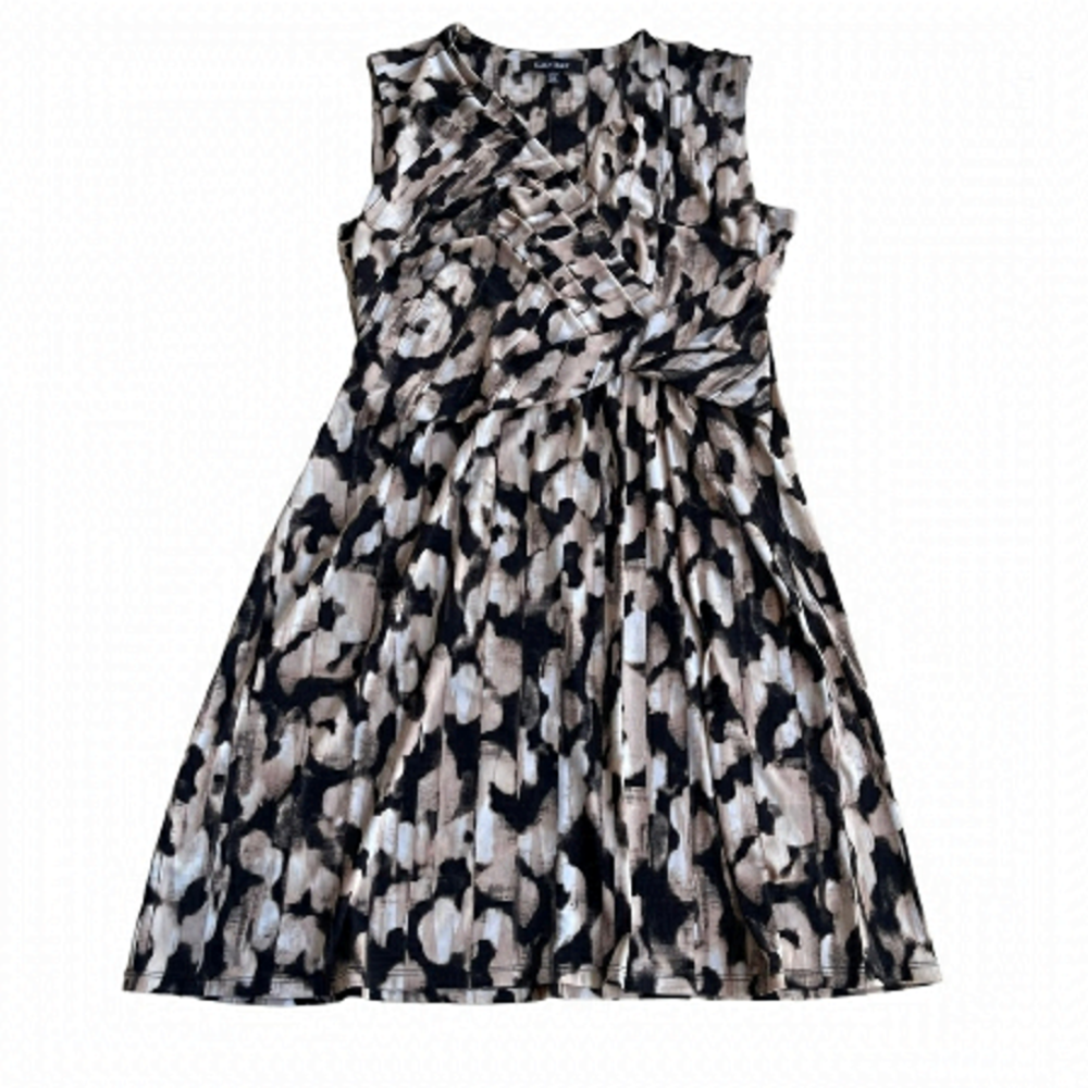 Ellen Tracy Brown and Black Floral Abstract Fit & Flare Dress US PL